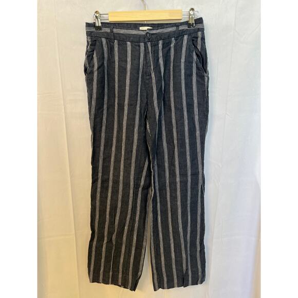 Garnet Hill Sz 4 Classic Blue Striped Linen Trouser Pants - Picture 1 of 11
